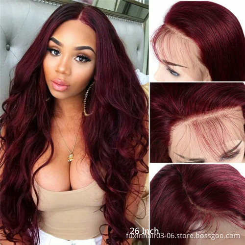 13X6 13X4 Color 99j Red Burgundy 180% Virgin Wig Black Burgundy Hd Transparent Lace Front Wig Brown Blond Ombre Human Hair Wig